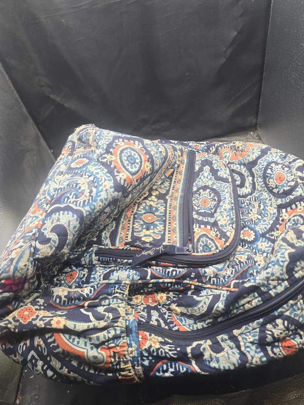 Vera Bradley Quilted Paisley Navy and Coral Backpack